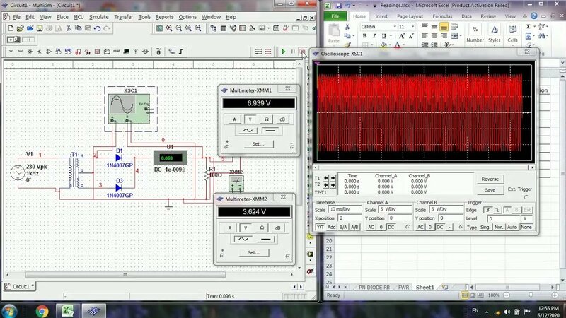 Full Wave Rectifier Without Filter Circuit Simulation using Multisim ...