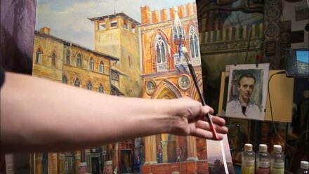 Пишу повтор архитектурного пейзажа. Художник Дмитрий Костылев.