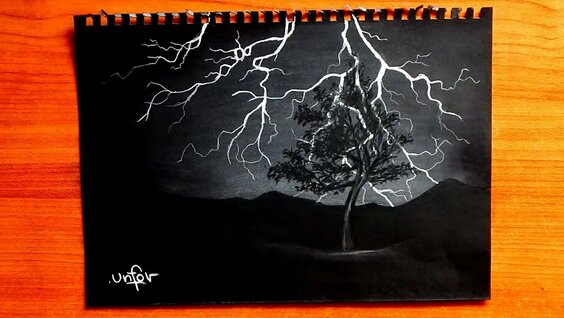 Drawing on black paper with white gel pen, Easy drawing for beginners 