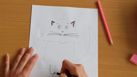 Рисуем карандашами котика из треугольника (4-8 лет)