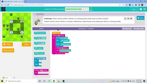 L15-11 |Code.org | Express-2021 | Lesson 15: If/Else with Bee | level ...