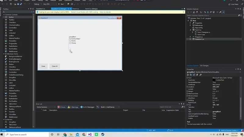 Visual Studio - Windows Forms - Making a multiple choice question ...