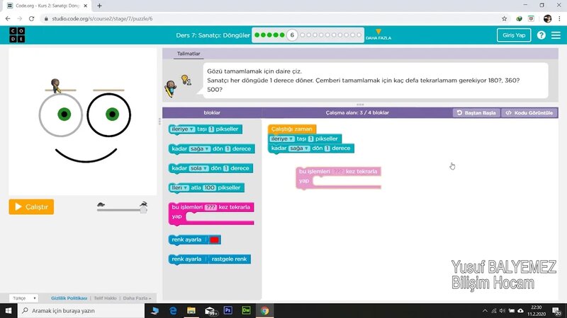 7- Code.Org Kurs 2 Ders 7:Sanatçı: Döngüler - Çocuklar İçin Programlama ...