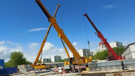Работа кранов Liebherr LTM 1250, LTM 1150, LTM 1220 (на строительстве новой ветки метро в Москве)