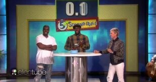 Ellen took on Kanye in a game of quick wit.  Someone's 