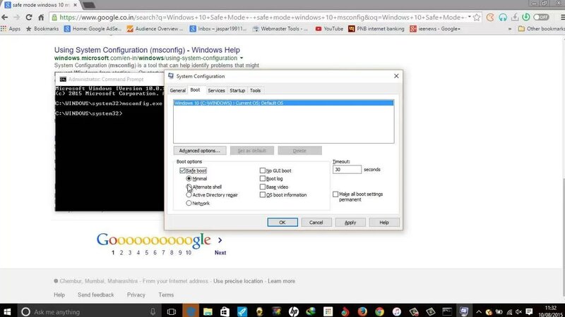 Windows 10 Safe Mode using msconfig.exe command in CMD - Смотреть ...