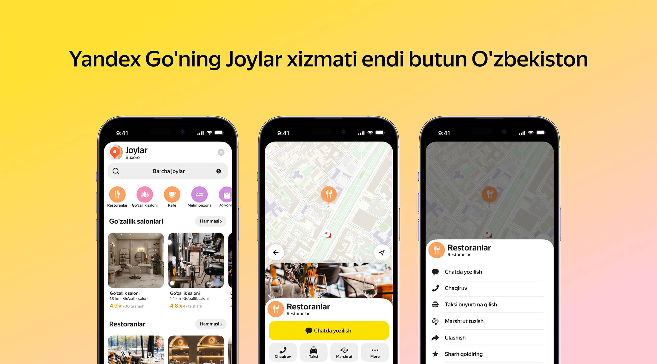 Yandex Go O‘zbekiston bo‘ylab Joylar xizmatini ishga tushirdi