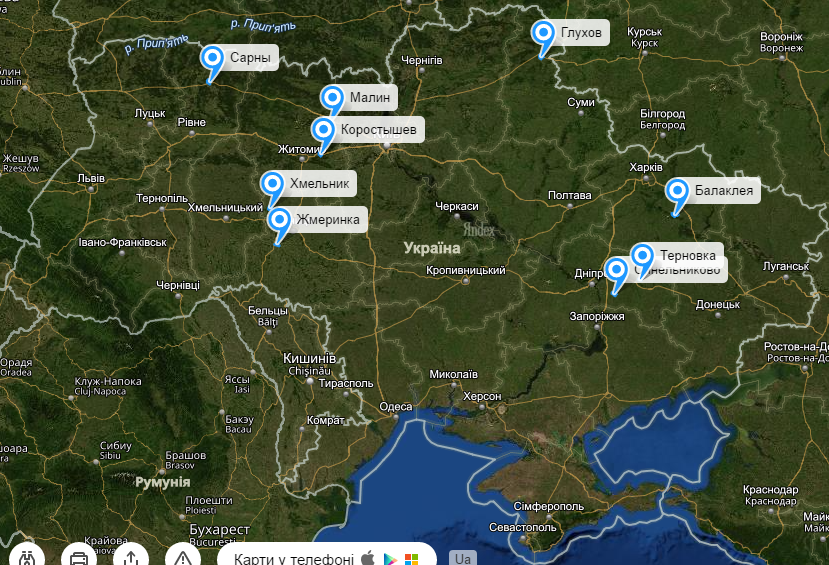 Карта украины припять