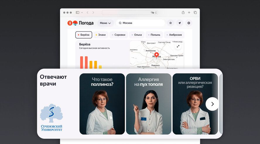 Яндекс Погода начала сотрудничество с аллергологами из Сеченовского университета для развития сервиса «Активность пыльцы»