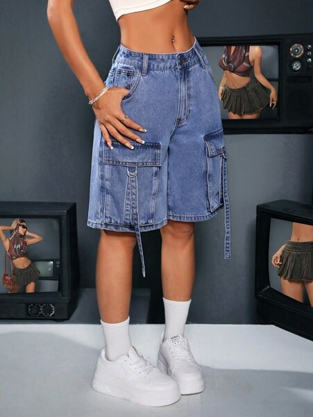 Shorts cargo en jean délavé