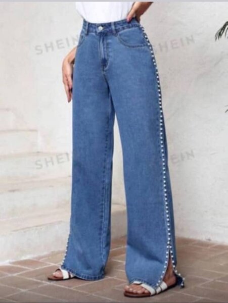 Jeans larges à perles femme