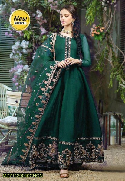 3 Pcs Women's Stitched Chiffon Embroidered Maxi