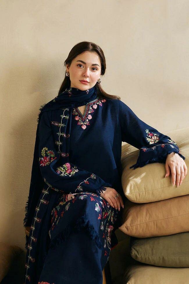 3 pcs women's unstitched Dhank Embroidered suit