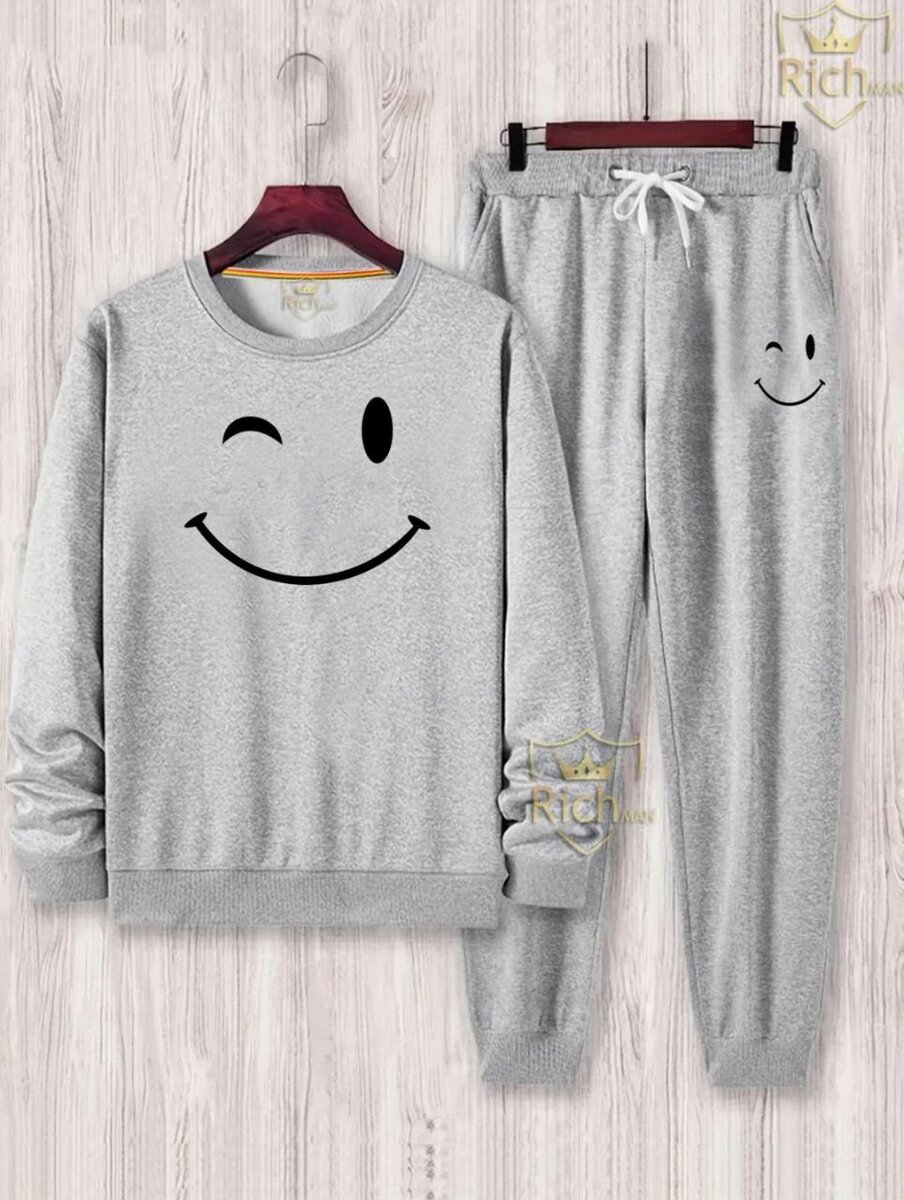 2 PCs Fleece plain Track Suits For Men's