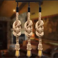 Three Head Hemp Rope Pendant Lamp Bulb Holder Hanging Light Fixture For Country Vintage Industrial Style Home Decor