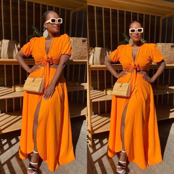 Robe longue orange élégante