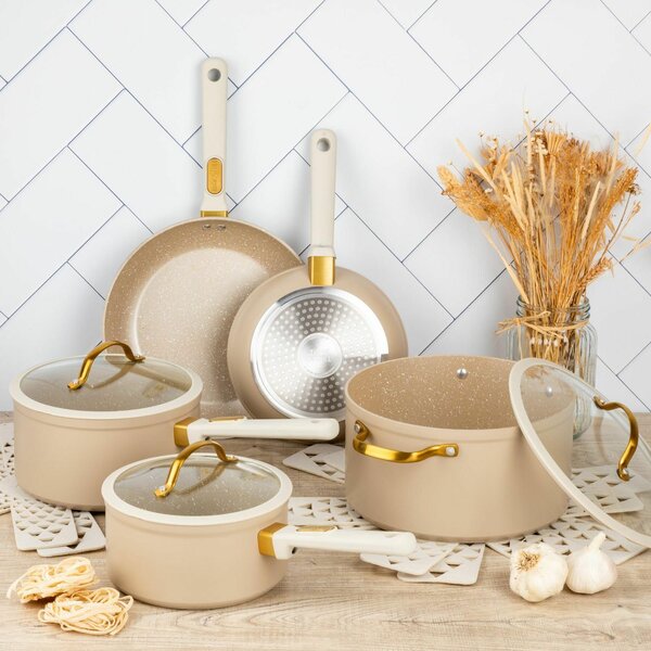 Thyme & Table Nonstick 12-Piece Cookware Set, Taupe, Cookwar