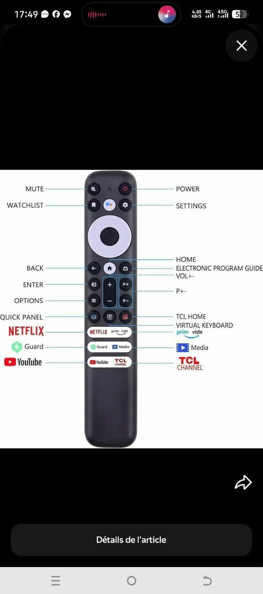 Télécommande universelle TCL
