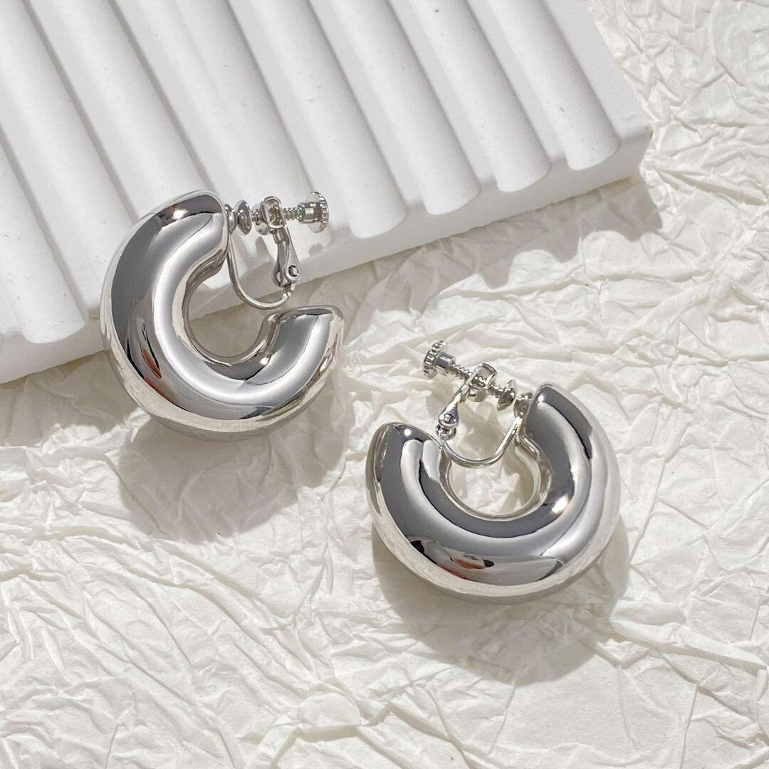 European and American metal style C- shaped earrings women's