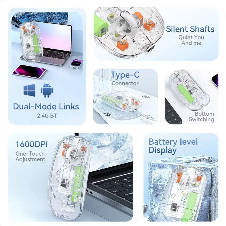 Bluetooth + 2.4G Transparent Rechargeable Mouse - dual Mode