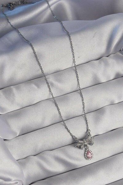Pink bow Silver  Chain