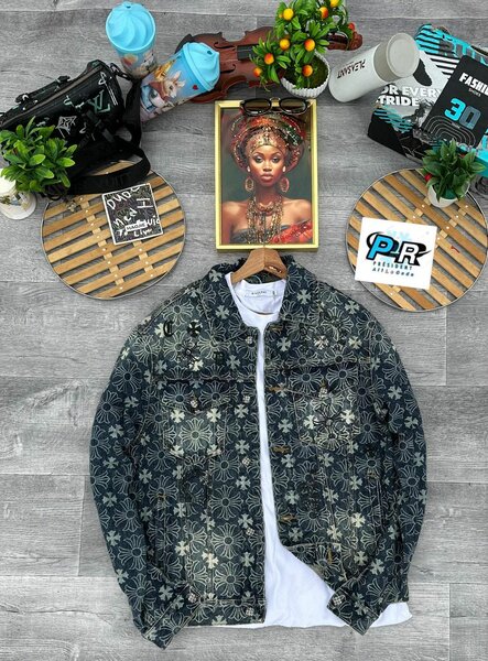 Veste en jean imprimée homme