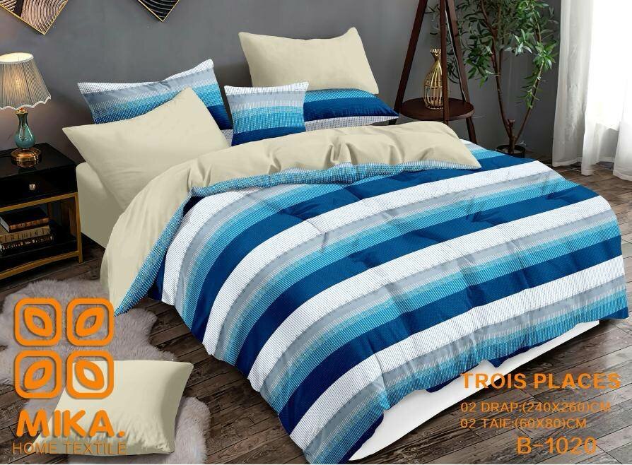 Parure de lit bleu Mika 3 places