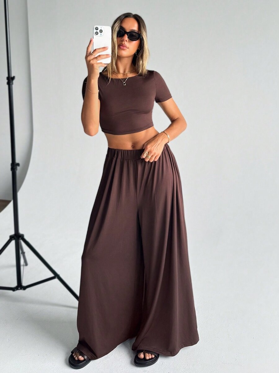2pcs long pant and crop top