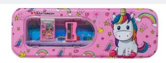Metal Geometry/Pencil box with Stationery items