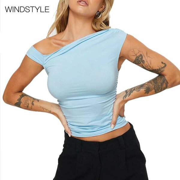 Top asymétrique bleu femme