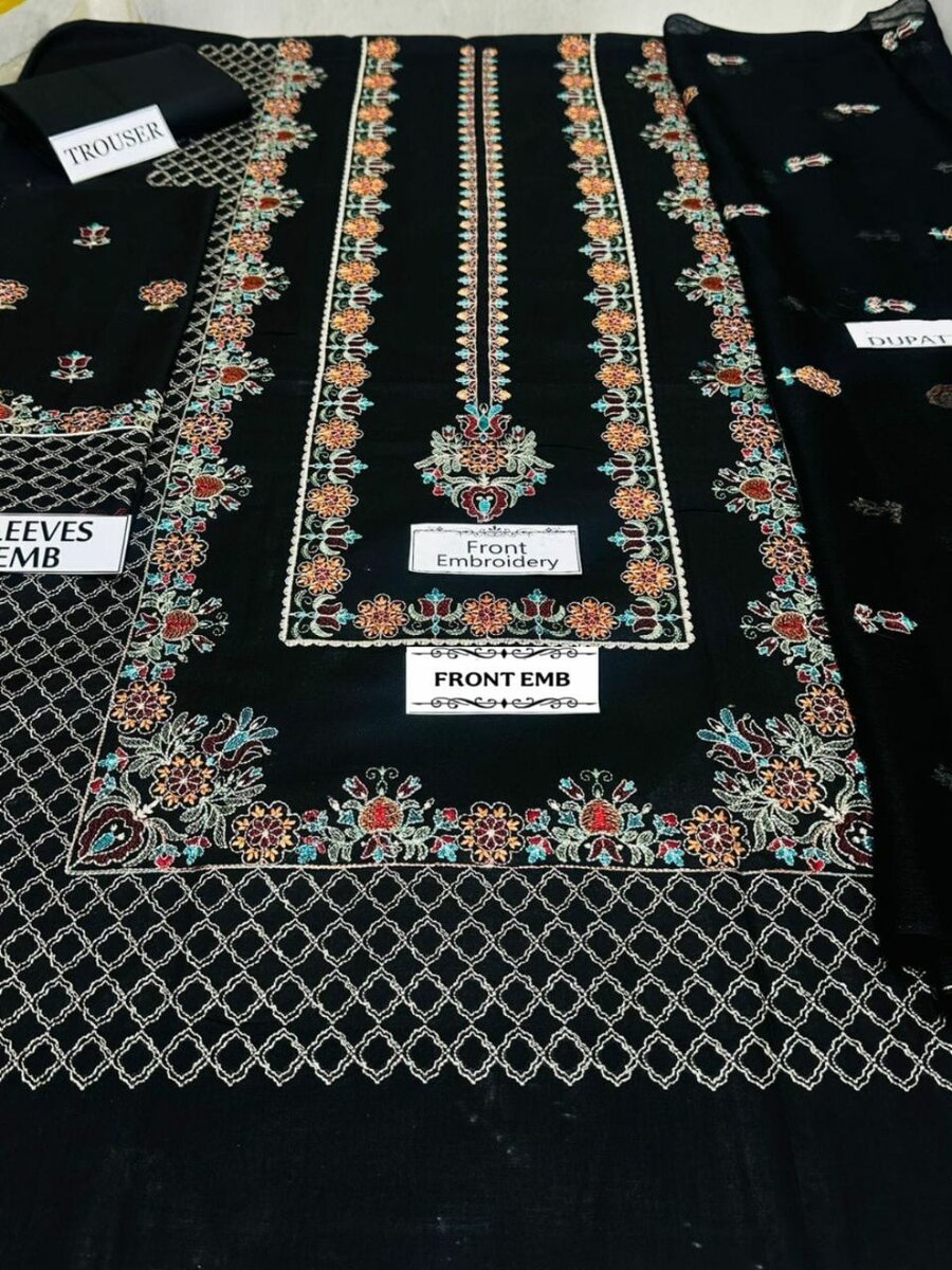 Lawn air jet 3 pcs women's unstitched Embroidered suit