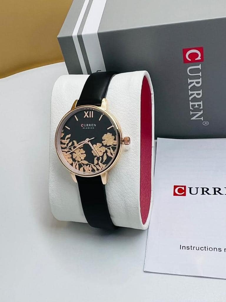 CURREN BLANCHE/Montre pour femmes, étanche, bracelet en cuir noir
