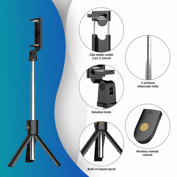 Selfie Stick Tripod Stand With Light