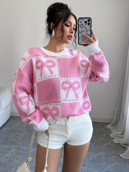 Pull rose à nœuds femme