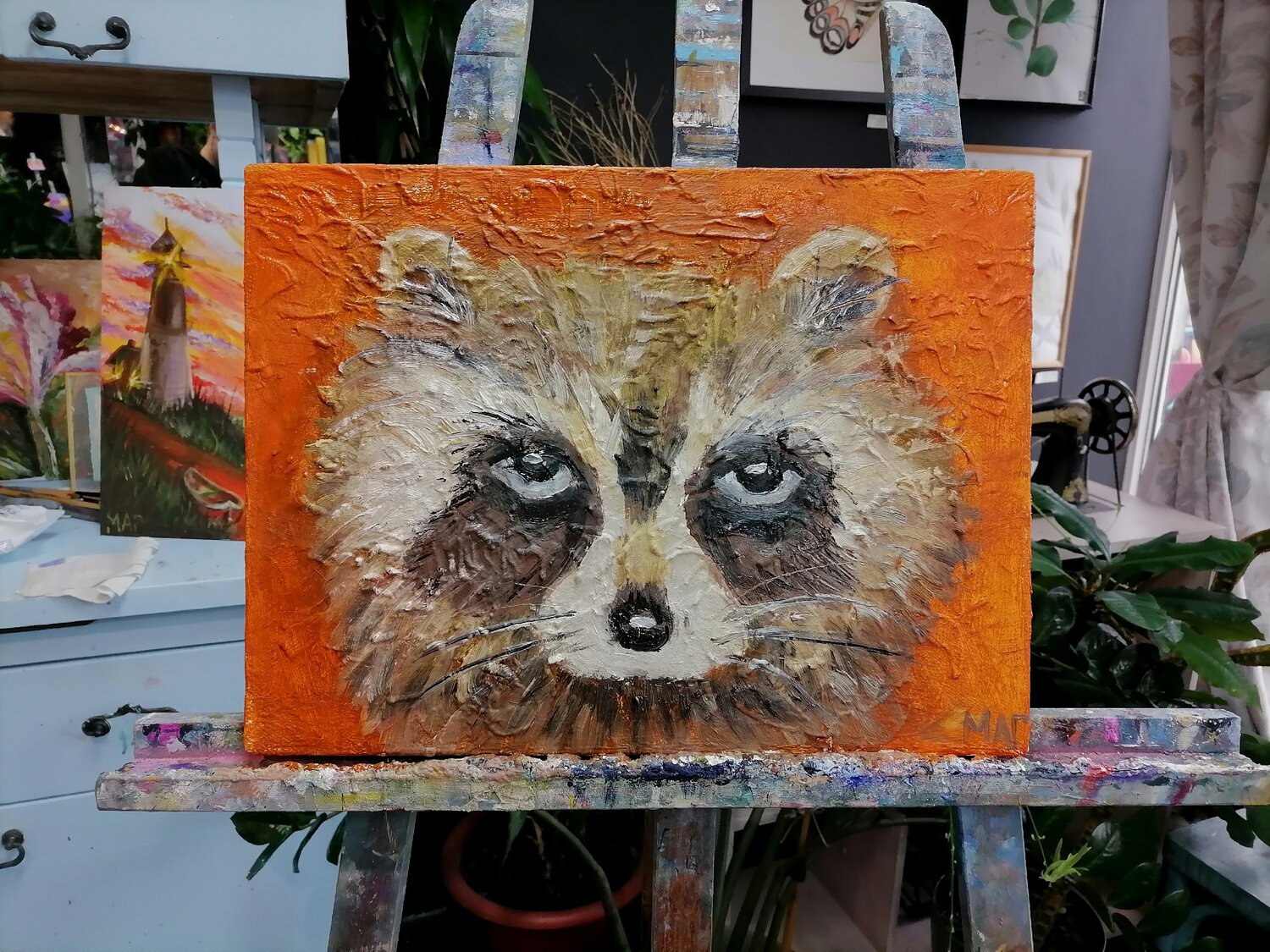 енот гуашью, енот маслом на холсте, енот картина, енот маслом, енот пастелью сухой