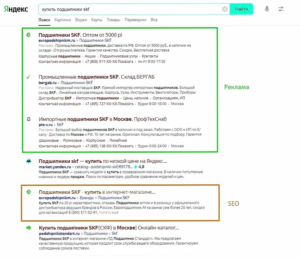 экран телефона, текст, пример контекстной рекламы, яндекс.директ, контекстная реклама