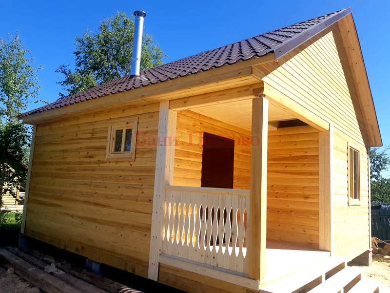 баня из бруса, баня из бруса 6х4, баня из бруса 180х180, баня с террасой под ключ, баня 5х4 с террасой