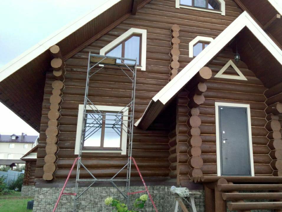 дом из бревна, внешняя отделка дома из бревна, тиккурила 5062 оцилиндрованного бревна, дом сруб, дома из оцилиндрованного бревна