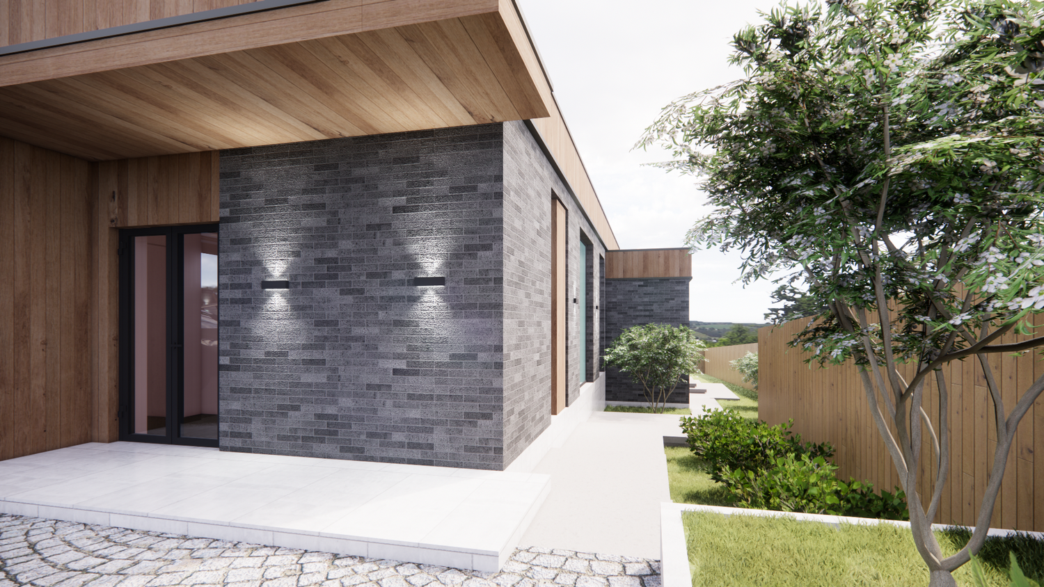 дом, бетонная фасадная плитка, фасад, здание, современные дом