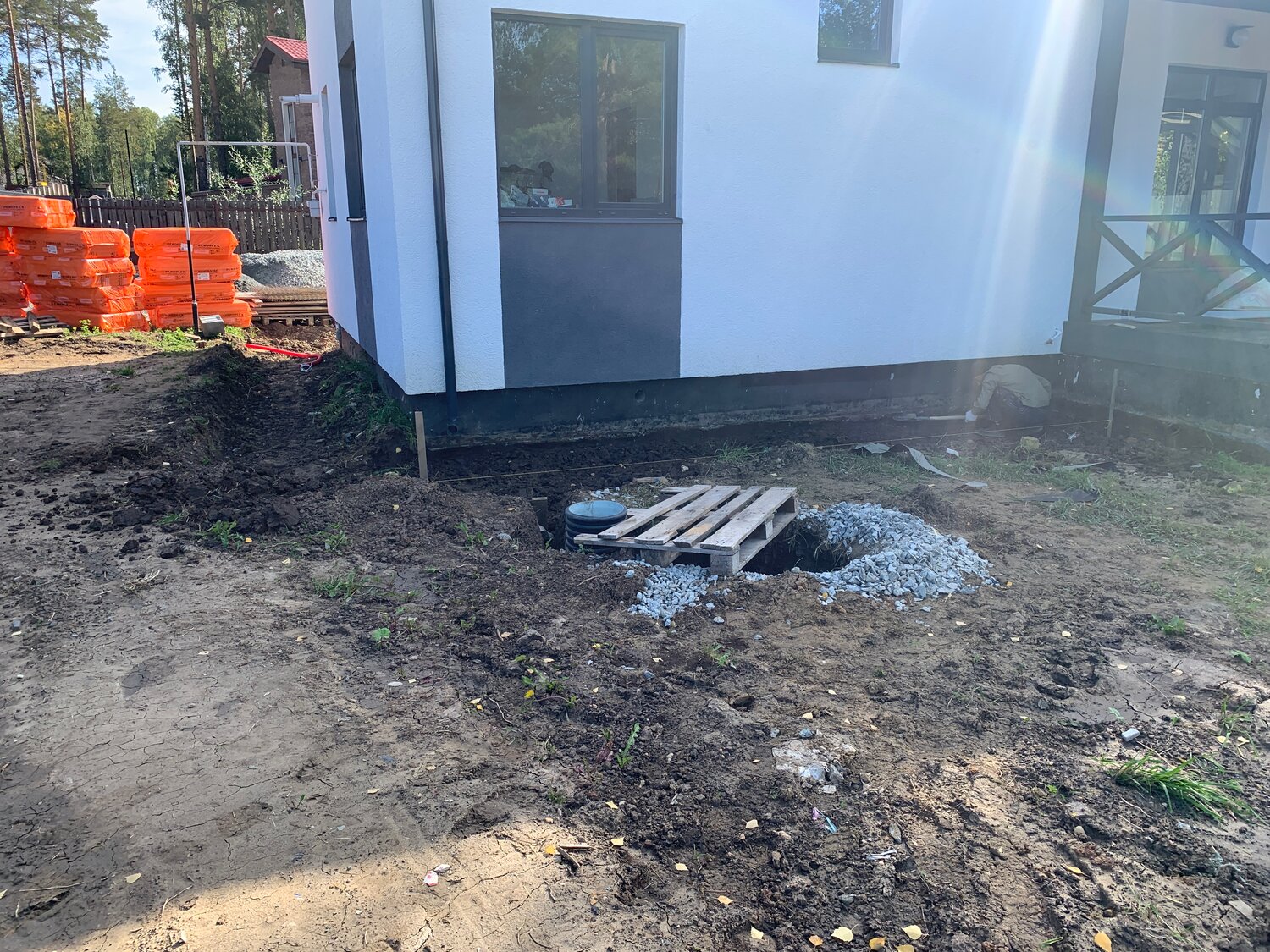 дренаж участка, монтаж септика, септик на участке, дренаж вокруг дома, установка септика