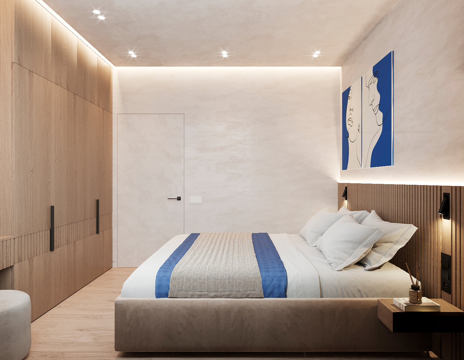 интерьер дизайн в 100кв квартире современном стиле, спальня в современном стиле, современная спальня, освещение спальни, интерьер спальни 11кв квадратная