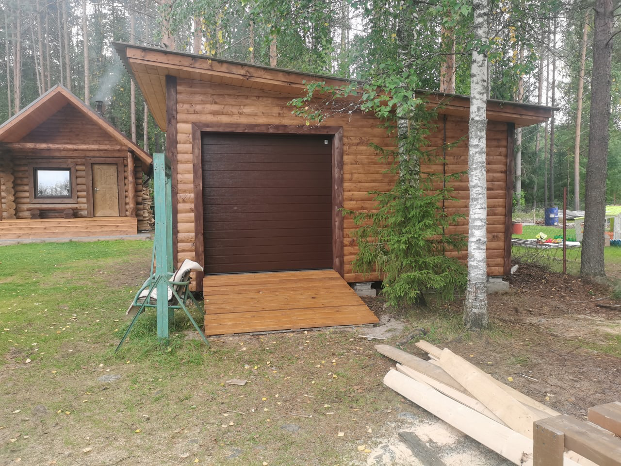 гараж на даче, гараж из бруса, дачный гараж, гараж из клееного бруса, гараж из профилированного бруса