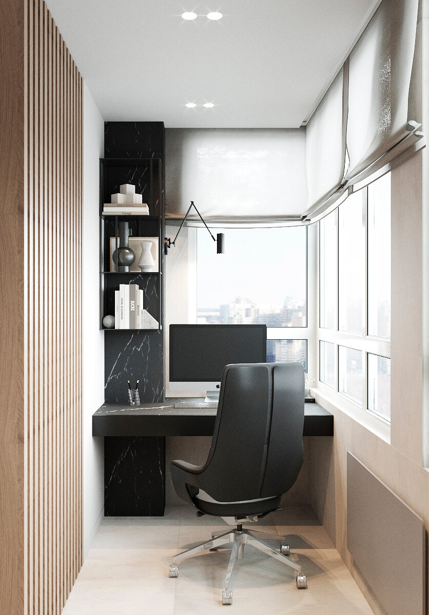 лоджия кабинет, дизайн балкона, дизайн кабинета на балконе, кабинет на лоджии дизайн, дизайн интерьера балкона