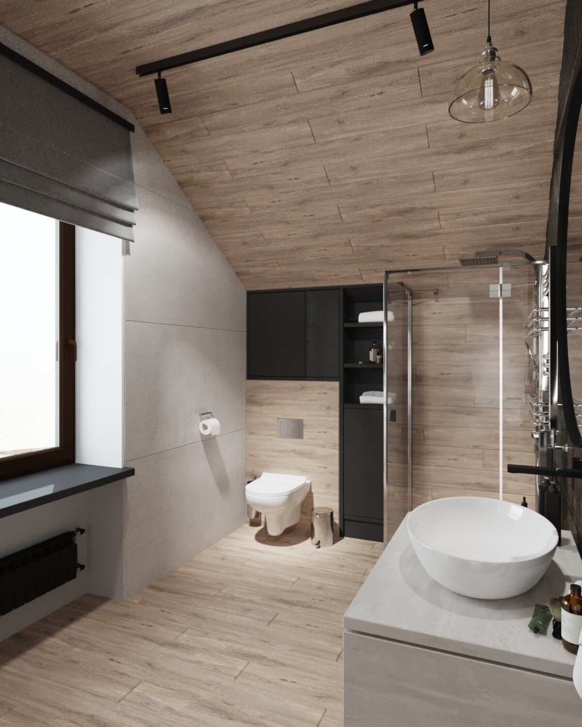 санузел мансарда, ванная на мансарде, ванна на мансарде, ванная на мансардном этаже, санузел