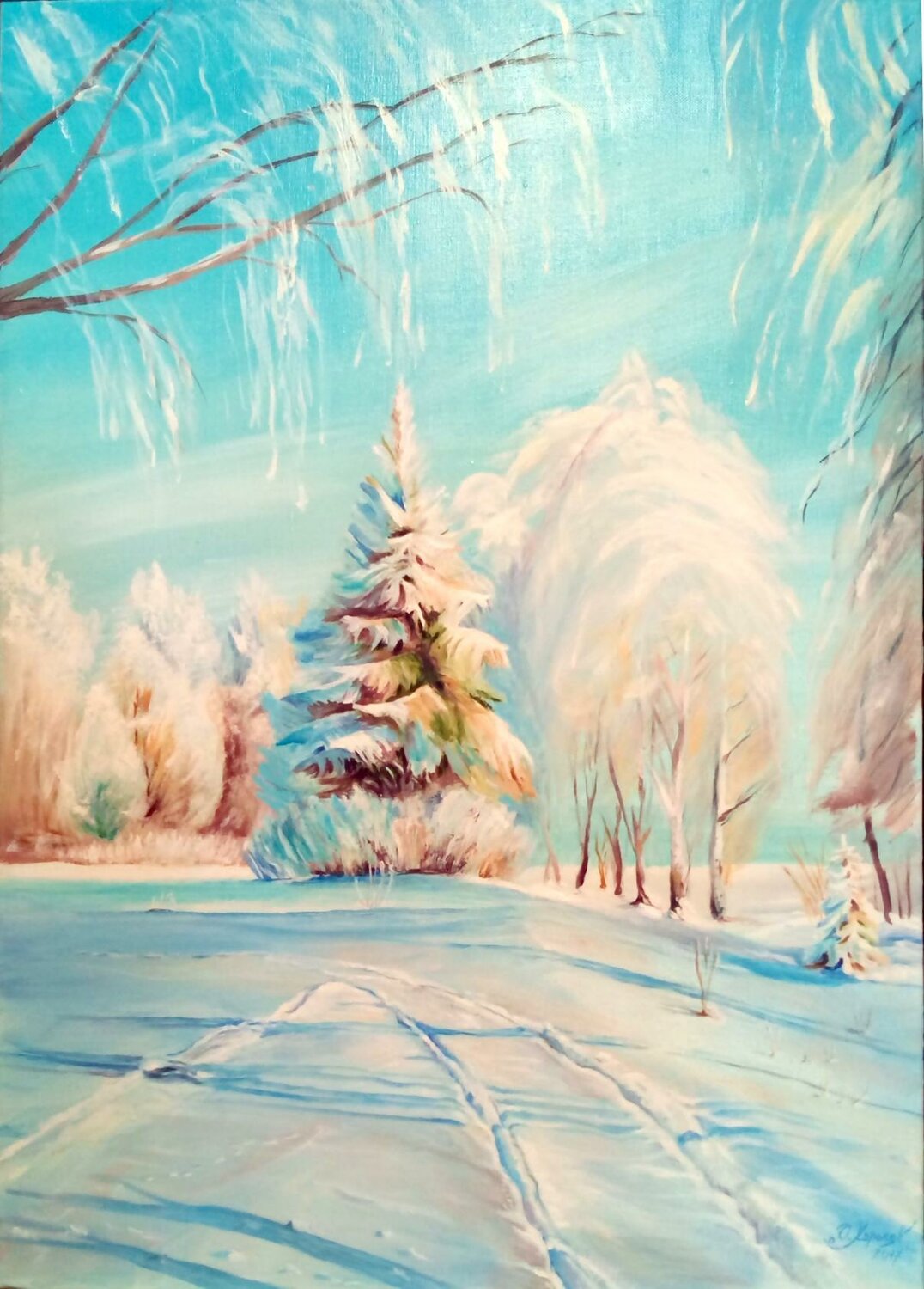 зимний пейзаж рисунок, картина зимний пейзаж, пейзаж картина маслом, пейзаж зимний маслом лёгкий, зимний пейзаж