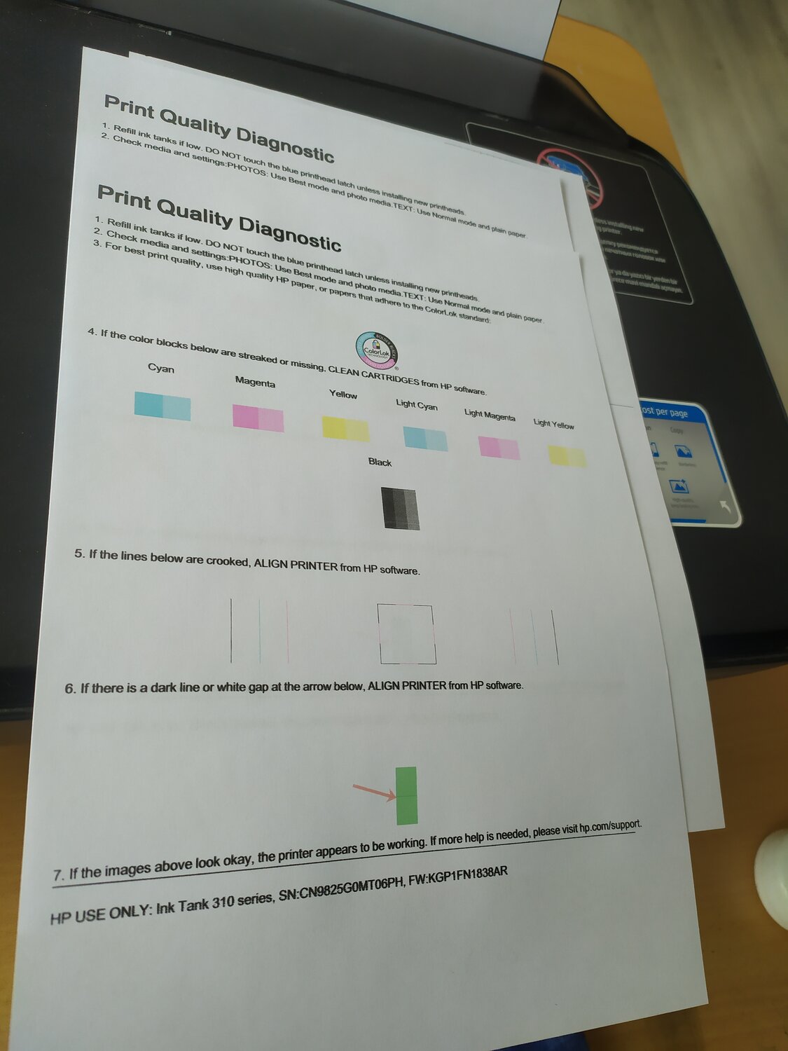 мфу hp, print quality diagnostic hp, экран с текстом, диагностическая страница принтера hp, hp страница диагностики печати