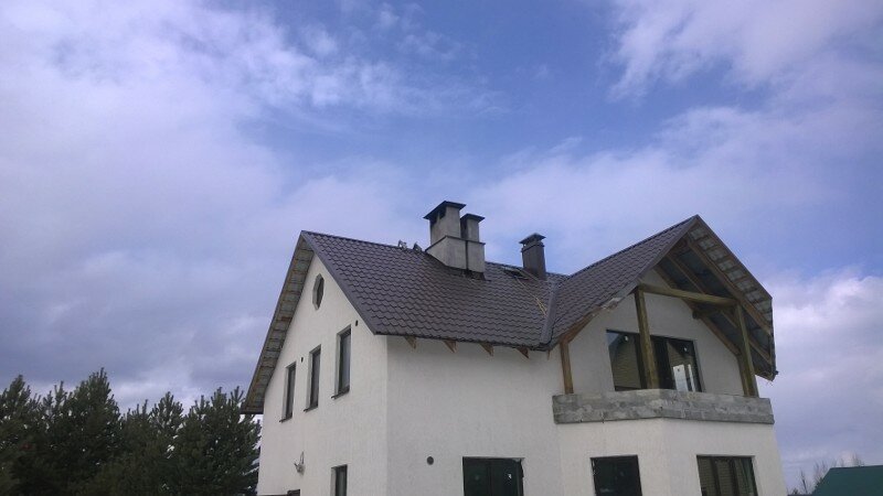 дом, коттедж, загородный дом, крыша, металлочерепица прушински