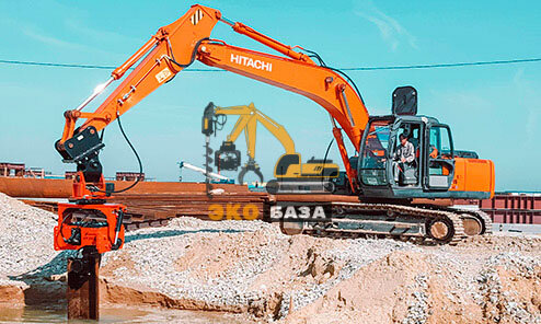 вибропогружатель impulse vp350r, вибропогружатель для свай, вибропогружатель для шпунта, экскаватор с вибропогружателем, дусан 225 экскаватор
