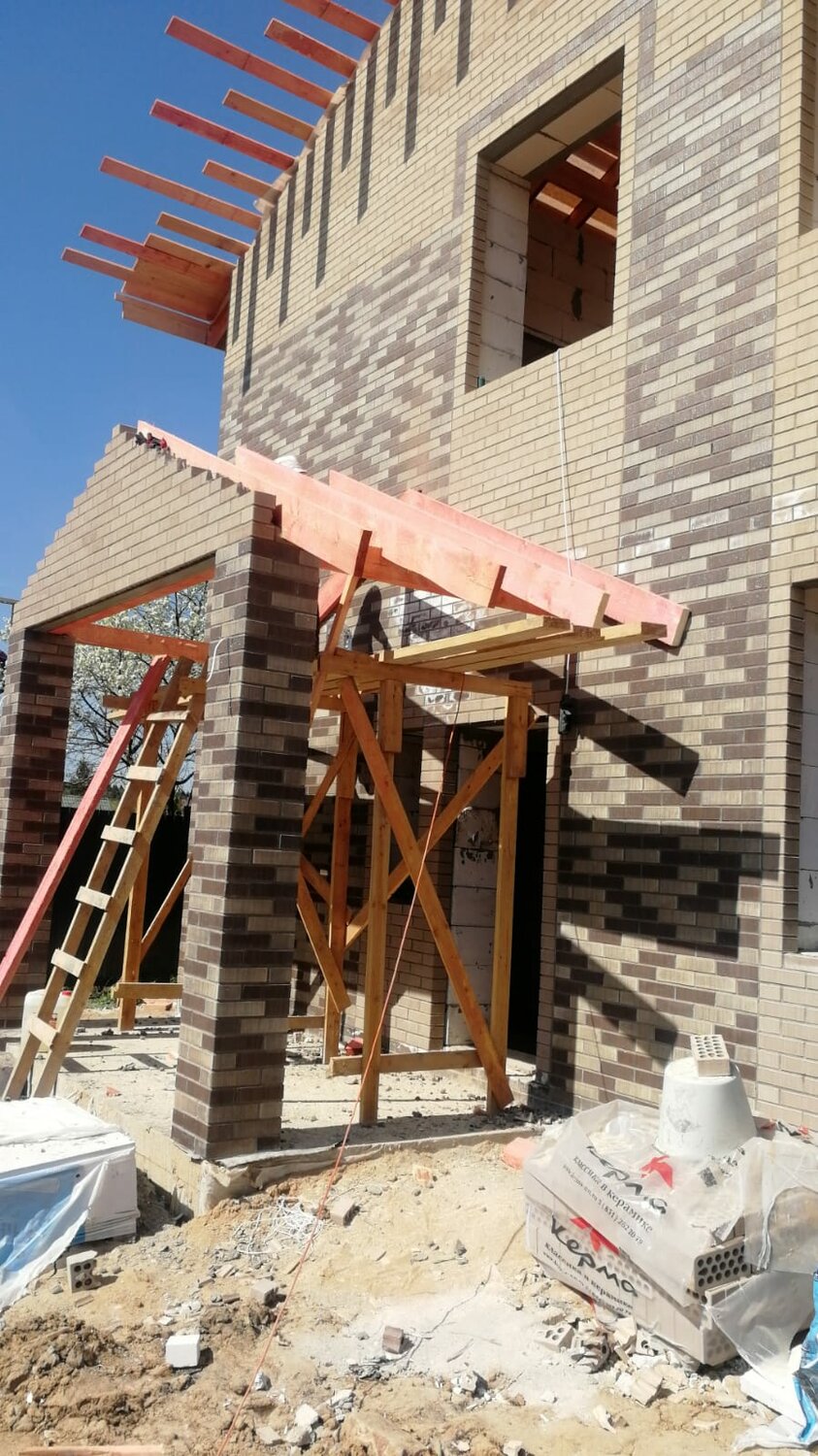 кладка облицовочного кирпича, дома из кирпича, дом облицовочный кирпич, веранда из кирпича, облицовочный кирпич баварская кладка