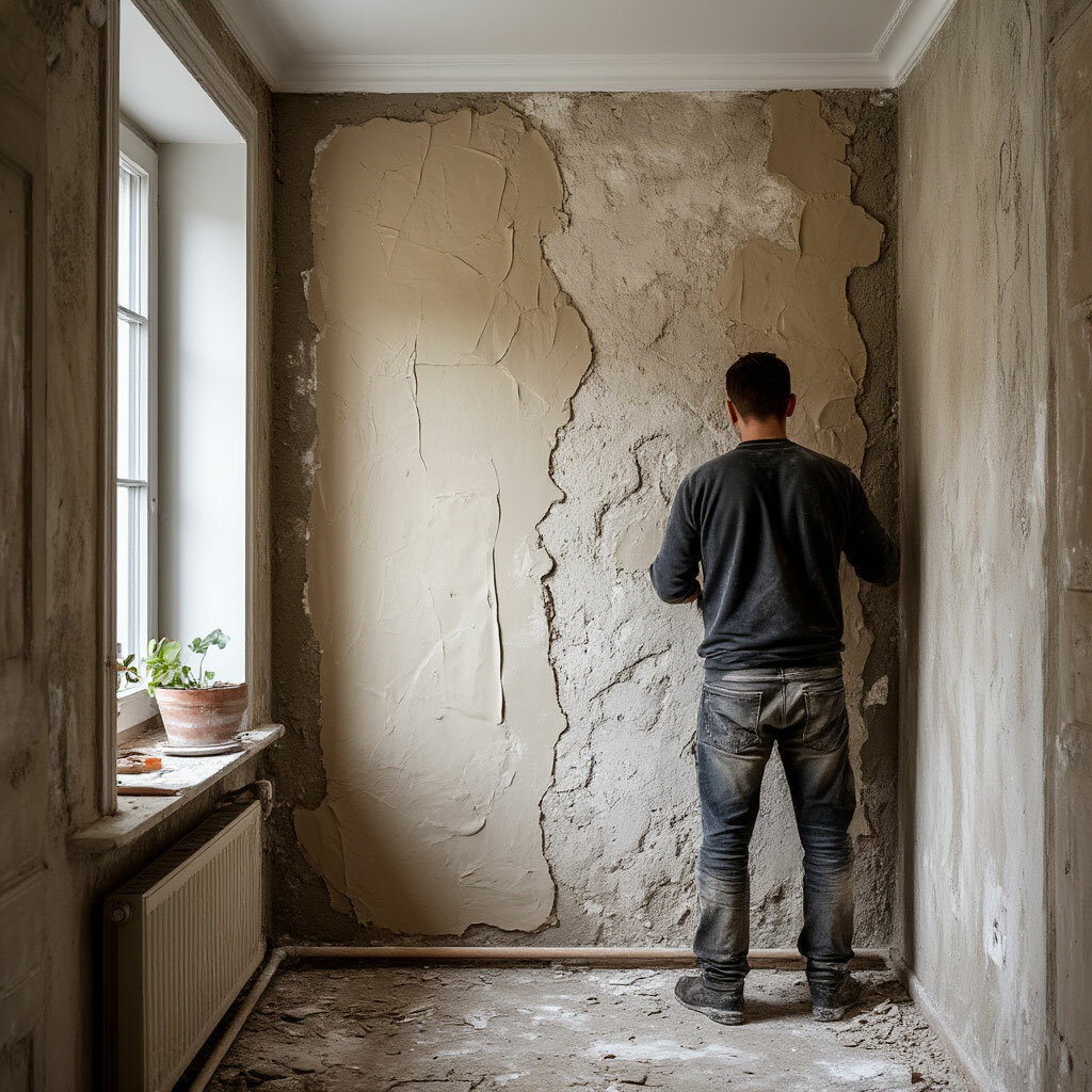 штукатурка стен, шпаклевка стен, технология штукатурки стен цементно песчаным раствором, выравнивание стен штукатуркой, штукатурка стен в квартире